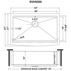 Ruvati 33-inch Apron-front Workstation Farmhouse Kitchen Sink 16 Gauge Stainless Steel Single Bowl - RVH9200