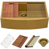 Ruvati 33-inch Matte Gold Workstation Apron-Front Brass Tone Stainless Steel Kitchen Sink - RVH9207GG