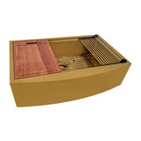 Ruvati 33-inch Matte Gold Workstation Apron-Front Brass Tone Stainless Steel Kitchen Sink - RVH9207GG