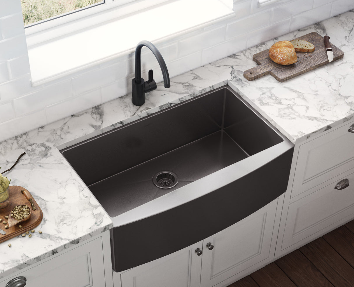 Ruvati 33-inch Apron-Front Farmhouse Kitchen Sink - Gunmetal Black Matte Stainless Steel Single Bowl - RVH9733BL