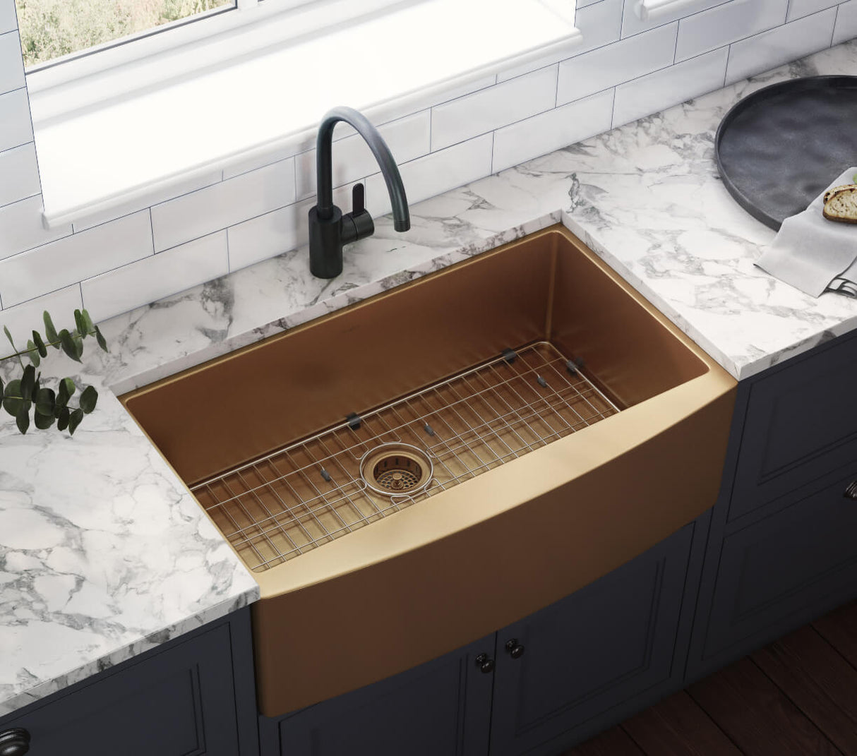 Ruvati 33-inch Apron-Front Farmhouse Kitchen Sink - Copper Tone Matte Bronze Stainless Steel Single Bowl - RVH9733CP