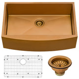 Ruvati 33-inch Apron-Front Farmhouse Kitchen Sink - Copper Tone Matte Bronze Stainless Steel Single Bowl - RVH9733CP