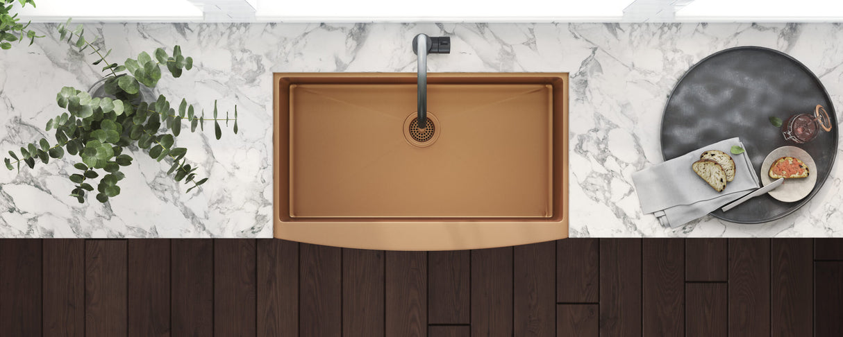 Ruvati 33-inch Apron-Front Farmhouse Kitchen Sink - Copper Tone Matte Bronze Stainless Steel Single Bowl - RVH9733CP