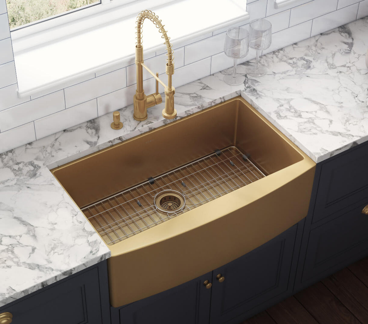 Ruvati 33-inch Apron-Front Farmhouse Kitchen Sink - Brass Tone Matte Gold Stainless Steel Single Bowl - RVH9733GG