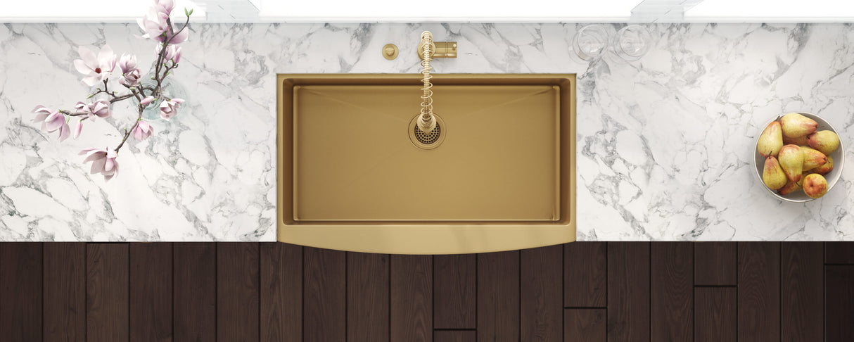 Ruvati 33-inch Apron-Front Farmhouse Kitchen Sink - Brass Tone Matte Gold Stainless Steel Single Bowl - RVH9733GG