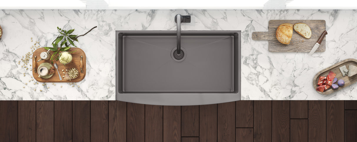 Ruvati 36-inch Apron-Front Farmhouse Kitchen Sink - Gunmetal Black Matte Stainless Steel Single Bowl - RVH9880BL