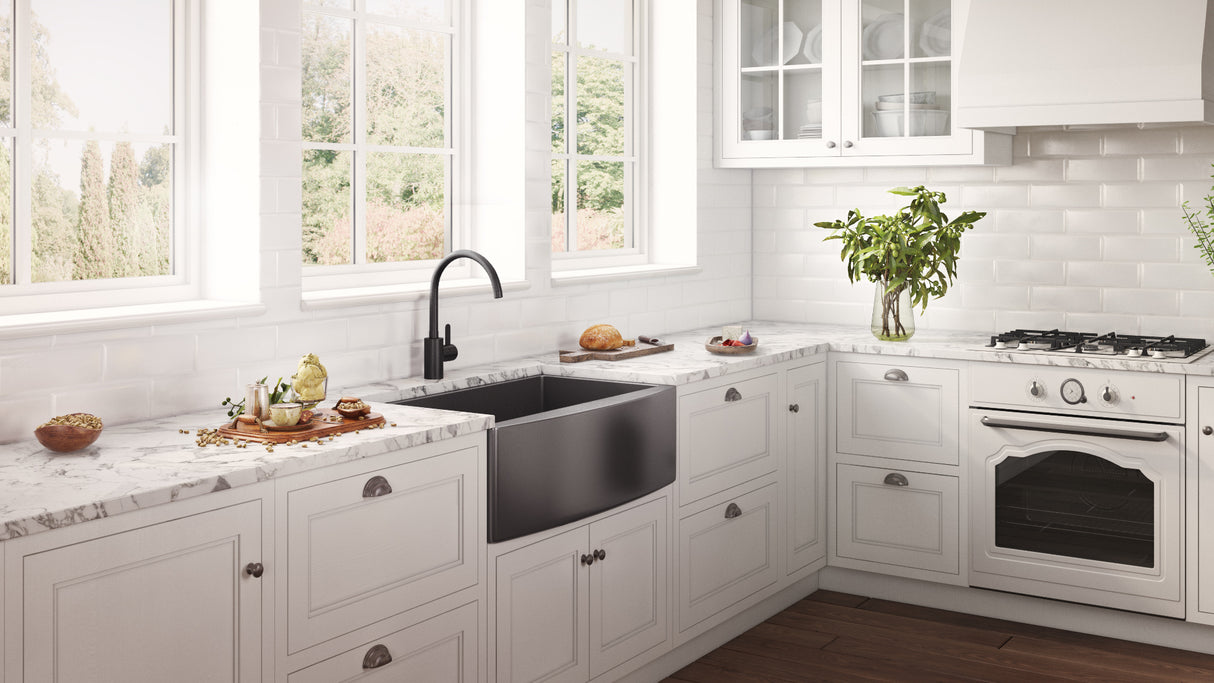 Ruvati 36-inch Apron-Front Farmhouse Kitchen Sink - Gunmetal Black Matte Stainless Steel Single Bowl - RVH9880BL