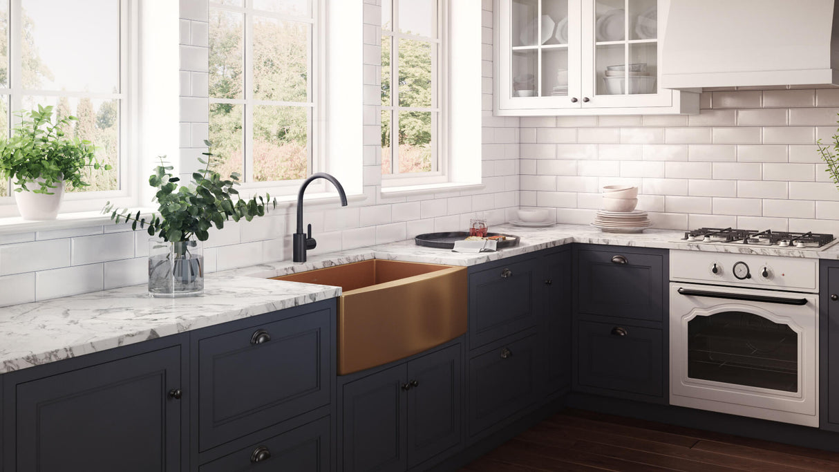 Ruvati 36-inch Apron-Front Farmhouse Kitchen Sink - Copper Tone Matte Bronze Stainless Steel Single Bowl - RVH9880CP
