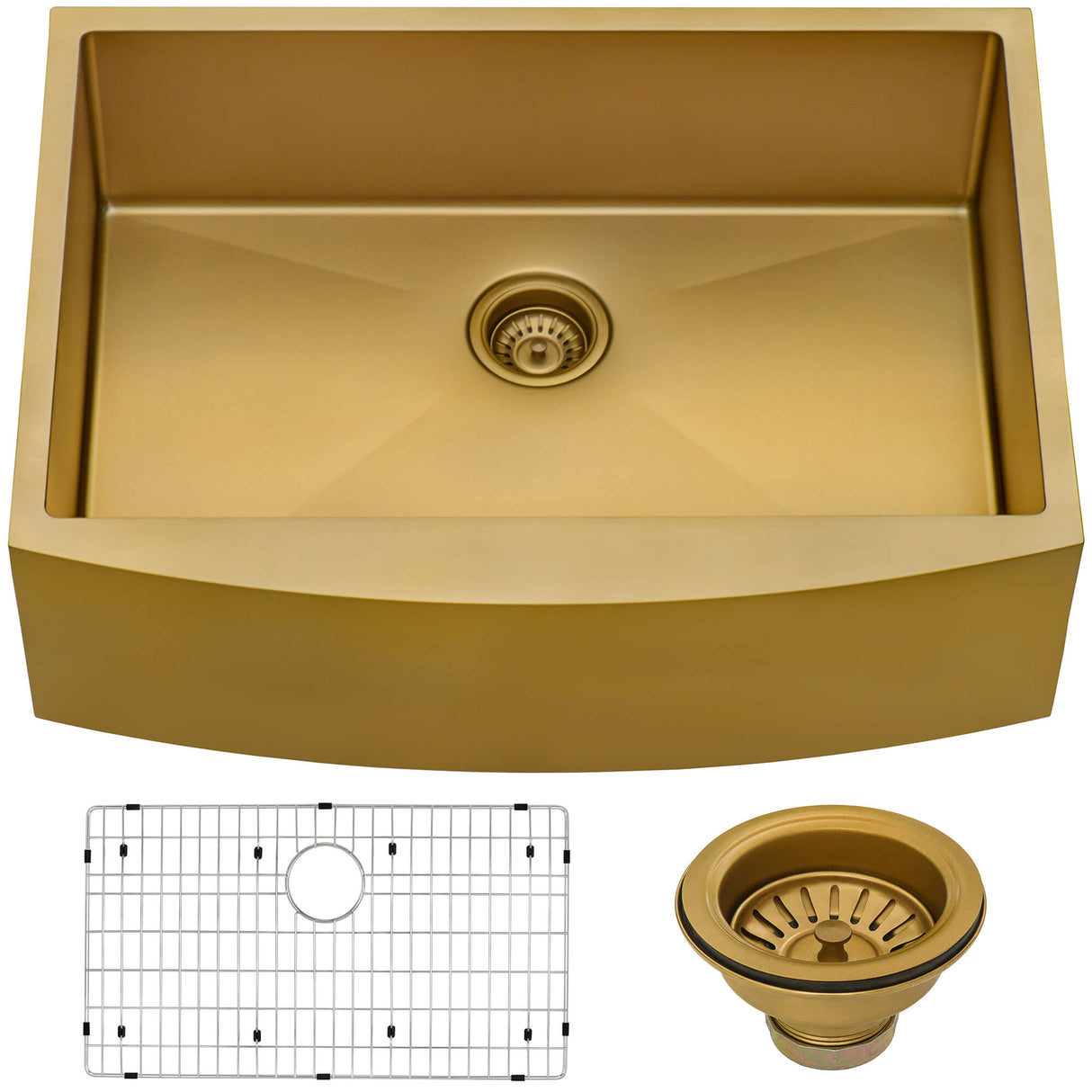 Ruvati 36-inch Apron-Front Farmhouse Kitchen Sink - Brass Tone Matte Gold Stainless Steel Single Bowl - RVH9880GG