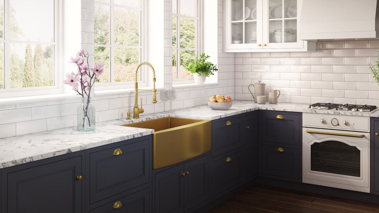 Ruvati 36-inch Apron-Front Farmhouse Kitchen Sink - Brass Tone Matte Gold Stainless Steel Single Bowl - RVH9880GG