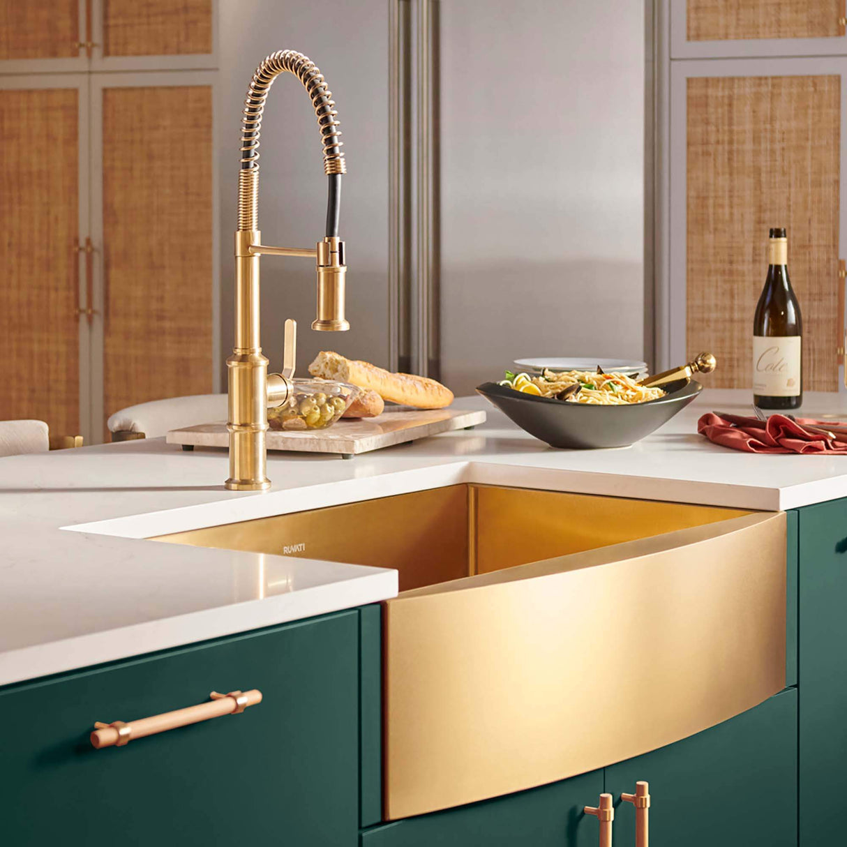 Ruvati 36-inch Apron-Front Farmhouse Kitchen Sink - Brass Tone Matte Gold Stainless Steel Single Bowl - RVH9880GG