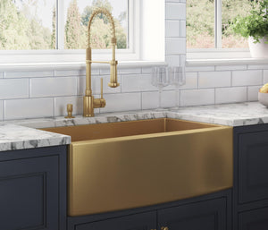 Ruvati 36-inch Apron-Front Farmhouse Kitchen Sink - Brass Tone Matte Gold Stainless Steel Single Bowl - RVH9880GG