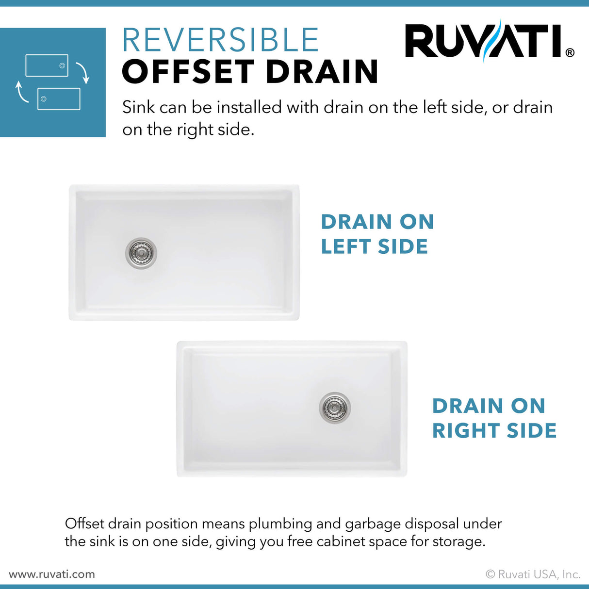 Ruvati 30-inch Fireclay Farmhouse Offset Drain Kitchen Sink Single Bowl White - Left Drain - RVL2018WL