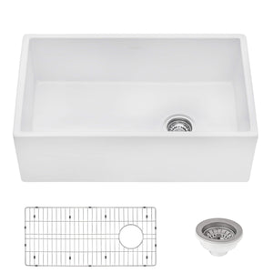 Ruvati 30-inch Fireclay Farmhouse Offset Drain Kitchen Sink Single Bowl White - Right Drain - RVL2018WR
