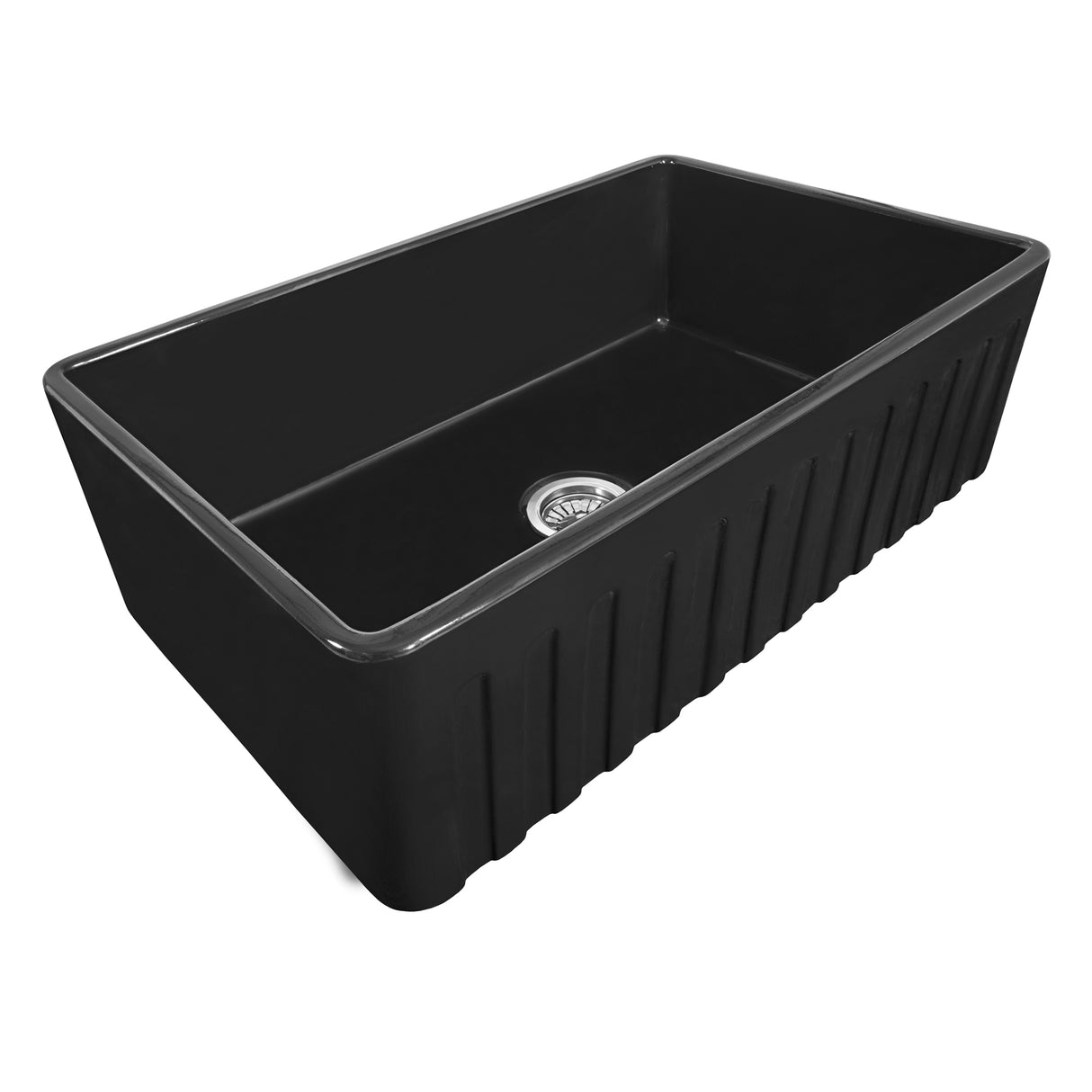 Ruvati 30 x 20 inch Fireclay Reversible Farmhouse Apron-Front Kitchen Sink Single Bowl - Glossy Black - RVL2100BK