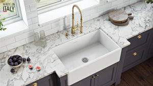 Ruvati 30 x 20 inch Fireclay Reversible Farmhouse Apron-Front Kitchen Sink Single Bowl - White - RVL2100WH