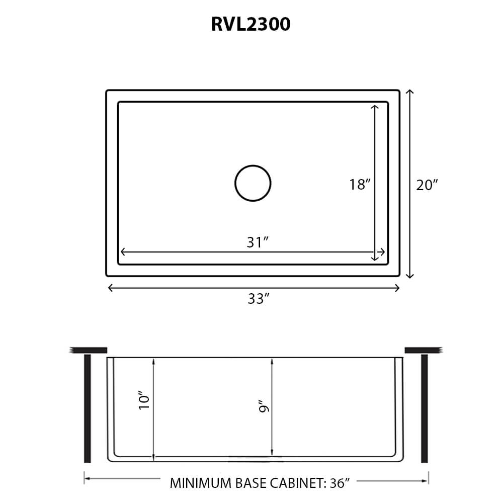 Ruvati 33 x 20 inch Fireclay Reversible Farmhouse Apron-Front Kitchen Sink Single Bowl - White - RVL2300WH