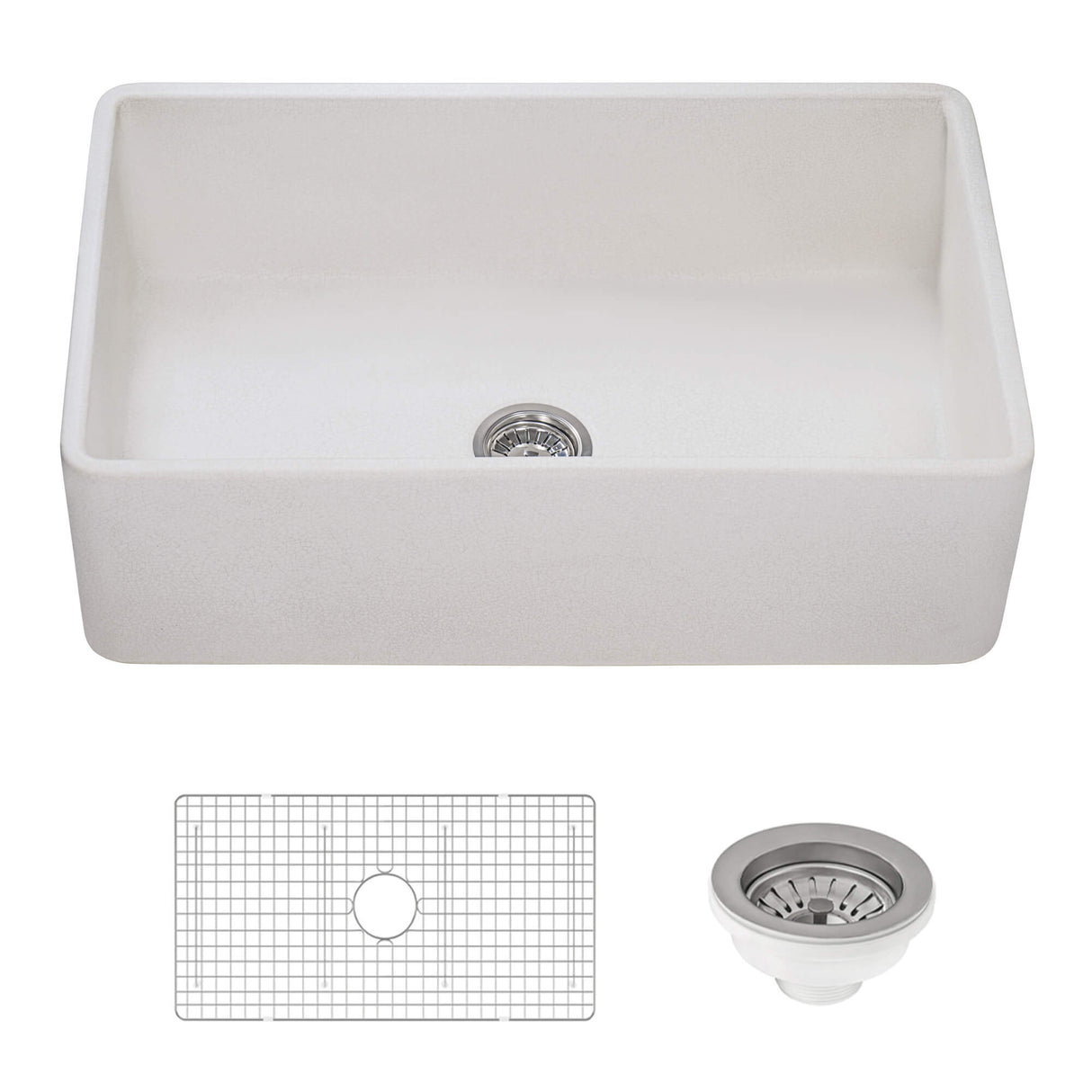 Ruvati 33 x 20 inch Fireclay Reversible Farmhouse Distressed Finish Apron-Front Kitchen Sink - Crackled White - RVL2300CR