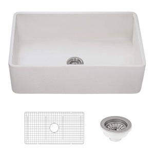 Ruvati 33 x 20 inch Fireclay Reversible Farmhouse Distressed Finish Apron-Front Kitchen Sink - Crackled White - RVL2300CR