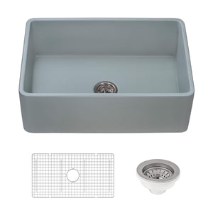 Ruvati 33 x 20 inch Fireclay Reversible Farmhouse Apron-Front Kitchen Sink Single Bowl - Horizon Gray - RVL2300GR