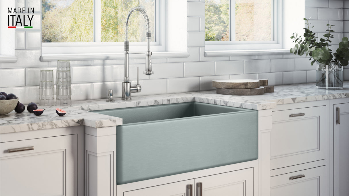 Ruvati 33 x 20 inch Fireclay Reversible Farmhouse Apron-Front Kitchen Sink Single Bowl - Horizon Gray - RVL2300GR