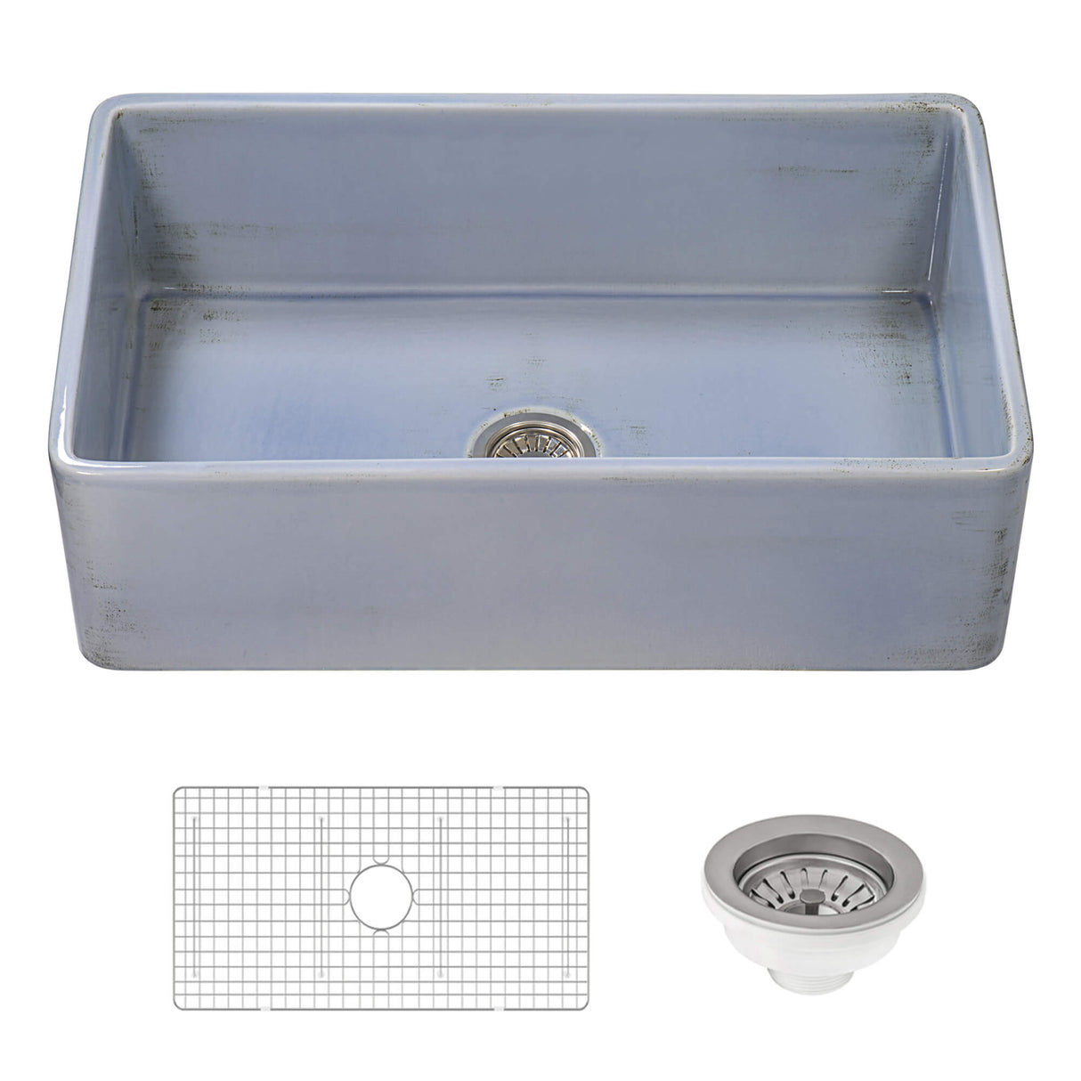 Ruvati 33 inch Fireclay Distressed Finish Farmhouse Apron-Front Kitchen Sink Reversible - Coastal Blue - RVL2300SB
