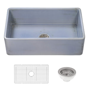 Ruvati 33 inch Fireclay Distressed Finish Farmhouse Apron-Front Kitchen Sink Reversible - Coastal Blue - RVL2300SB