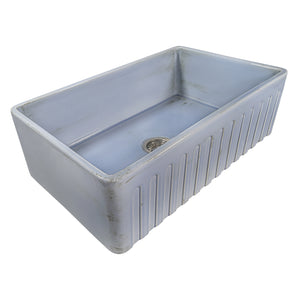 Ruvati 33 inch Fireclay Distressed Finish Farmhouse Apron-Front Kitchen Sink Reversible - Coastal Blue - RVL2300SB