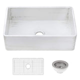Ruvati 33 x 20 inch Fireclay Reversible Farmhouse Apron-Front Kitchen Sink Specialty Finish - Distressed White - RVL2300SW