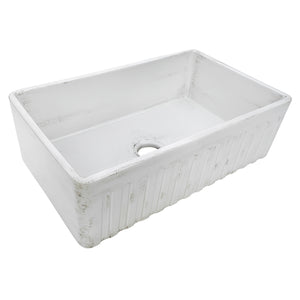 Ruvati 33 x 20 inch Fireclay Reversible Farmhouse Apron-Front Kitchen Sink Specialty Finish - Distressed White - RVL2300SW
