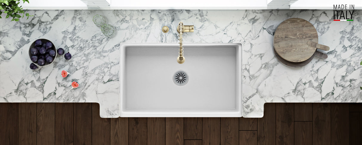 Ruvati 33 x 20 inch Fireclay Reversible Farmhouse Apron-Front Kitchen Sink Single Bowl - White - RVL2300WH