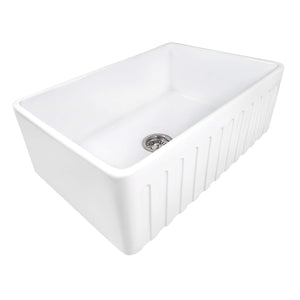 Ruvati 33 x 20 inch Fireclay Reversible Farmhouse Apron-Front Kitchen Sink Single Bowl - White - RVL2300WH
