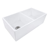 Ruvati 33 x 18 inch Fireclay Farmhouse Apron-Front Kitchen Sink Double Bowl - White - RVL2311WH