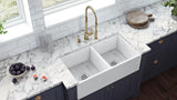 Ruvati 33 x 18 inch Fireclay Farmhouse Apron-Front Kitchen Sink Double Bowl - White - RVL2311WH