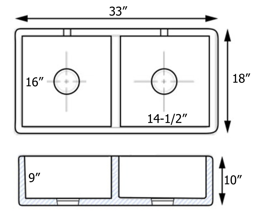 Ruvati 33 x 18 inch Fireclay Farmhouse Apron-Front Kitchen Sink Double Bowl - White - RVL2311WH