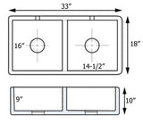 Ruvati 33 x 18 inch Fireclay Farmhouse Apron-Front Kitchen Sink Double Bowl - White - RVL2311WH