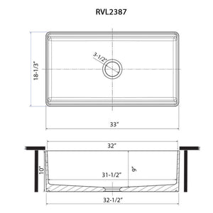Ruvati 33 inch Fireclay Workstation Farmhouse Kitchen Sink Apron Front Single Bowl Biscuit Sand - RVL2387BS