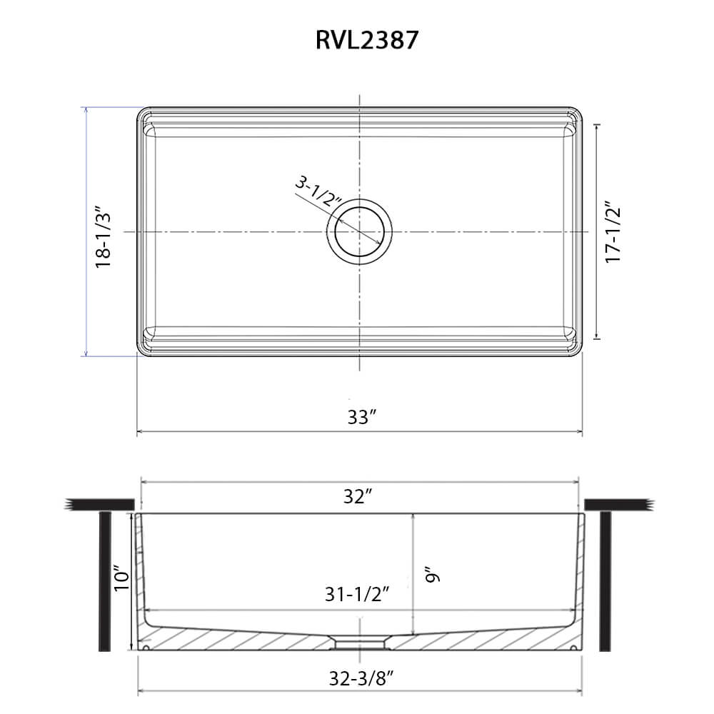 Ruvati 33 inch Fireclay Workstation Black Farmhouse Kitchen Sink Apron Front Single Bowl - RVL2387BK