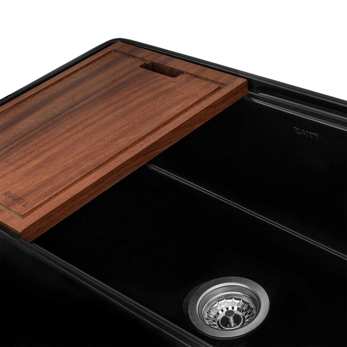 Ruvati 33 inch Fireclay Workstation Black Farmhouse Kitchen Sink Apron Front Single Bowl - RVL2387BK