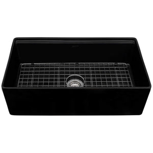 Ruvati 33 inch Fireclay Workstation Black Farmhouse Kitchen Sink Apron Front Single Bowl - RVL2387BK