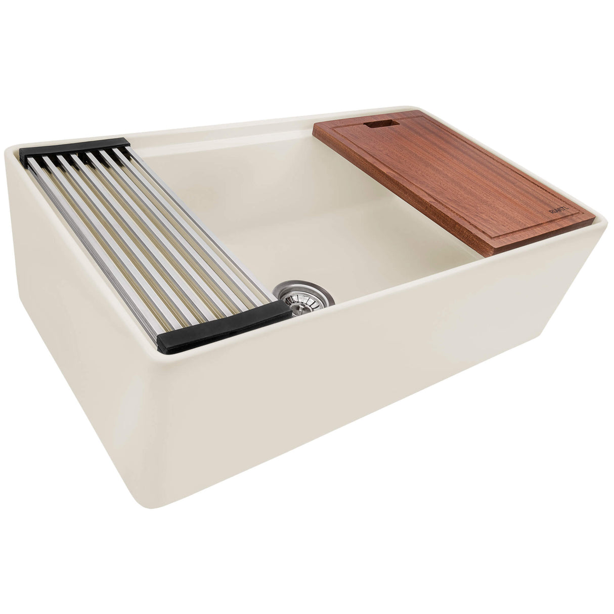 Ruvati 33 inch Fireclay Workstation Farmhouse Kitchen Sink Apron Front Single Bowl Biscuit Sand - RVL2387BS