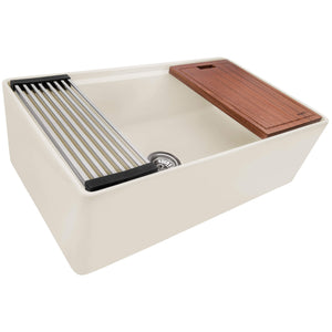 Ruvati 33 inch Fireclay Workstation Farmhouse Kitchen Sink Apron Front Single Bowl Biscuit Sand - RVL2387BS