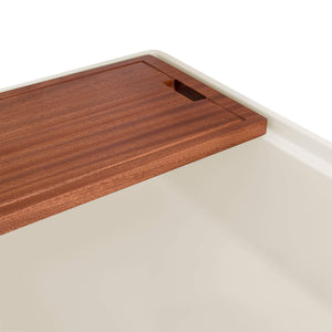 Ruvati 33 inch Fireclay Workstation Farmhouse Kitchen Sink Apron Front Single Bowl Biscuit Sand - RVL2387BS
