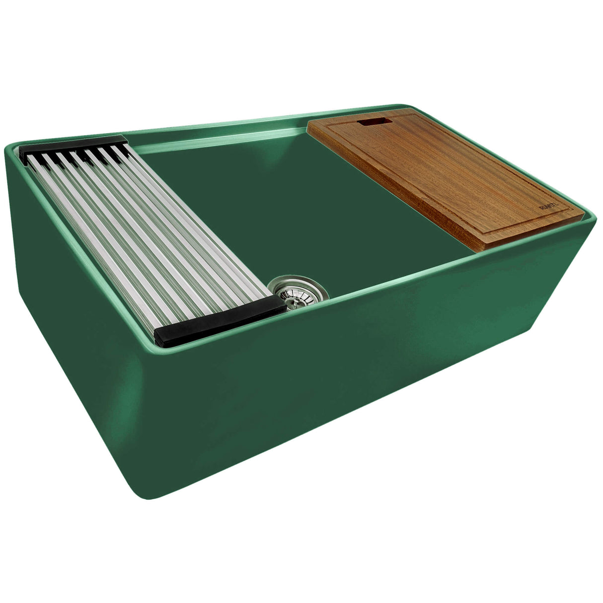 Ruvati 33 inch Fireclay Workstation Emerald Green Farmhouse Kitchen Sink Apron Front Single Bowl - RVL2387EG