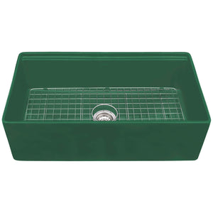 Ruvati 33 inch Fireclay Workstation Emerald Green Farmhouse Kitchen Sink Apron Front Single Bowl - RVL2387EG