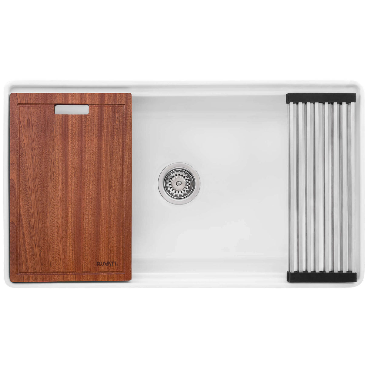 Ruvati 33 inch Fireclay Workstation White Farmhouse Kitchen Sink Apron Front Single Bowl - RVL2387WH