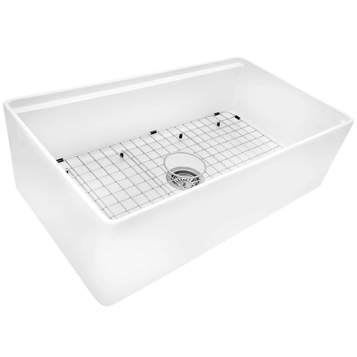 Ruvati 33 inch Fireclay Workstation White Farmhouse Kitchen Sink Apron Front Single Bowl - RVL2387WH