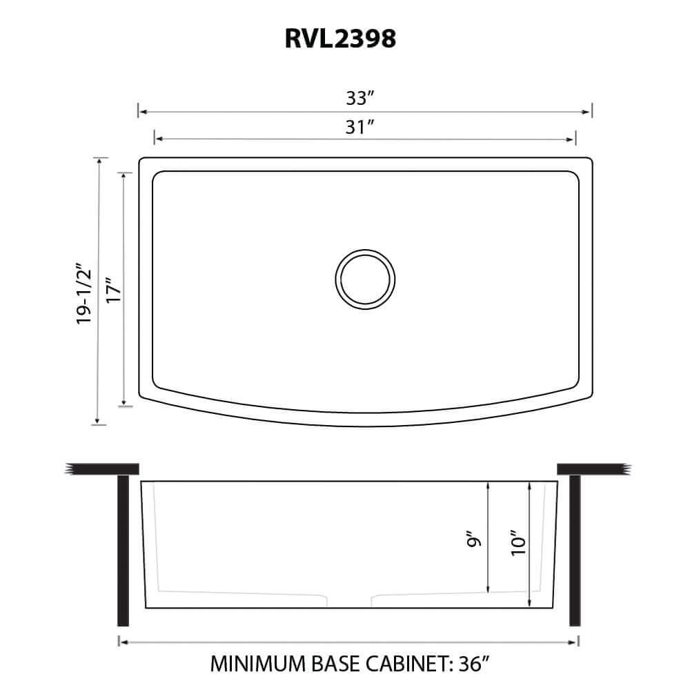Ruvati 33 inch Fireclay Biscuit Farmhouse Kitchen Sink Bow Front Curved Apron Single Bowl - RVL2398BS