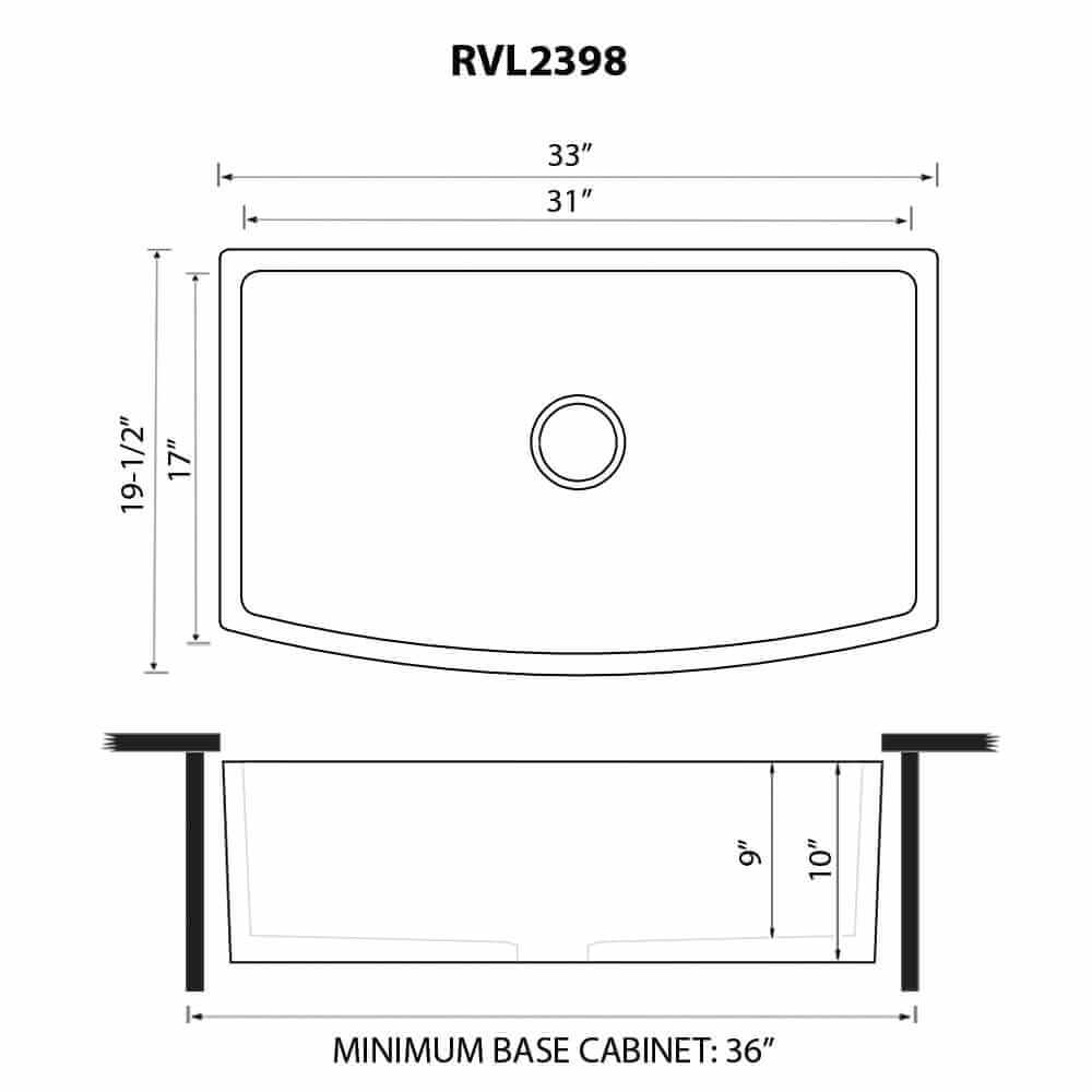 Ruvati 33 inch Fireclay Black Farmhouse Kitchen Sink Bow Front Curved Apron Single Bowl - RVL2398BK