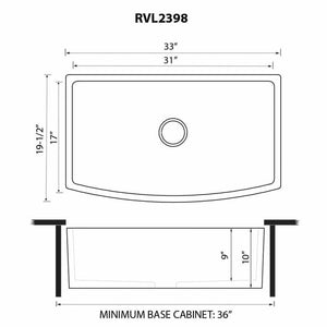 Ruvati 33 inch Fireclay Black Farmhouse Kitchen Sink Bow Front Curved Apron Single Bowl - RVL2398BK